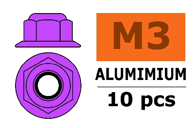Revtec - Aluminium Sechskantmutter Selbstsichernd - M3 - mit Bund - Violett - 10 St