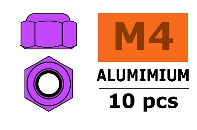 Revtec - Aluminium Sechskantmutter Selbstsichernd - M4 - Violett - 10 St