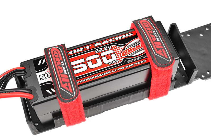Team Corally - Pro Battery Straps - 250x20mm - Metallschnalle - Silikon-Anti-Rutsch-Strings - Rot - 2 Stk
