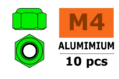 Revtec - Aluminium Sechskantmutter Selbstsichernd - M4 - Grün - 10 St