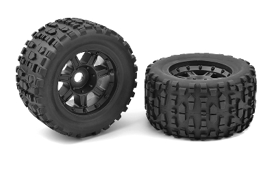 Team Corally – Monstertruck-Reifen – XL4S – Grabber – aufgeklebte schwarze Felgen – 1 Paar