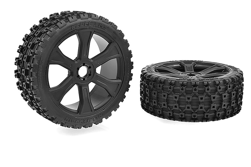Team Corally - Rebel XMS - ASUGA XLR Offroad-Reifen - Niederquerschnitt - Aufgeklebte schwarze Felgen - 1 Paar